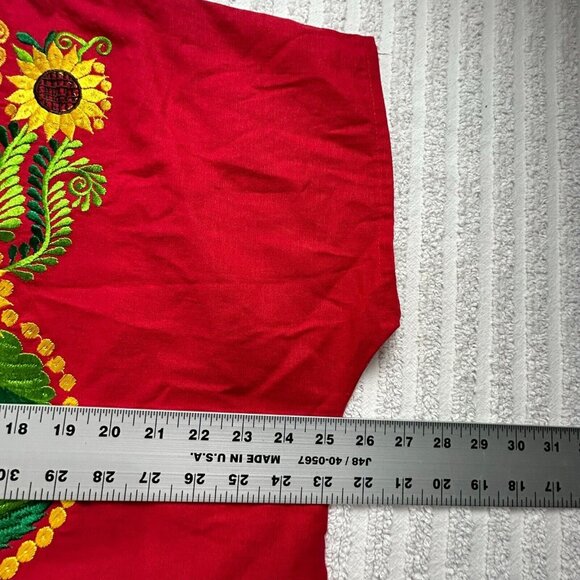 Unbranded Women's Floral Embroidered Pattern Cap Sleeve Casual Blouse Red - Picture 5 of 7